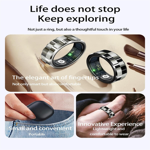 Smart Ring With Health Monitoring Gesture Control And Somatosensory Games Size 8 Black Activity Trackers