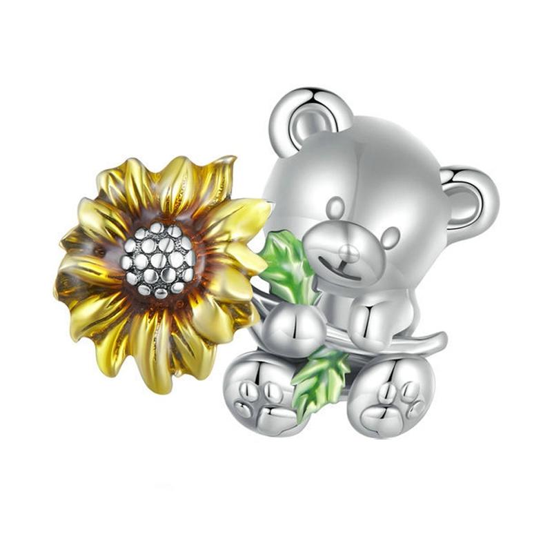 925 Sterling Silver Adorable Sunflower Diy Bead Bracelet Charms & Pendants