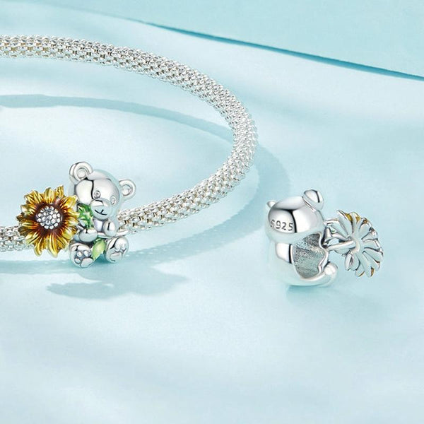925 Sterling Silver Adorable Sunflower Diy Bead Bracelet Charms & Pendants