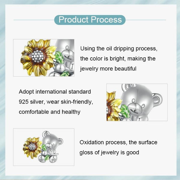 925 Sterling Silver Adorable Sunflower Diy Bead Bracelet Charms & Pendants