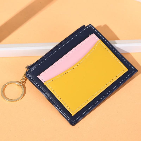 Simple Card Holder Coin Purse With Keychain Unisex Wallet Blue Wallets
