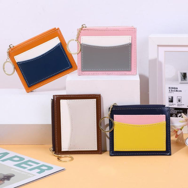 Simple Card Holder Coin Purse With Keychain Unisex Wallet Blue Wallets