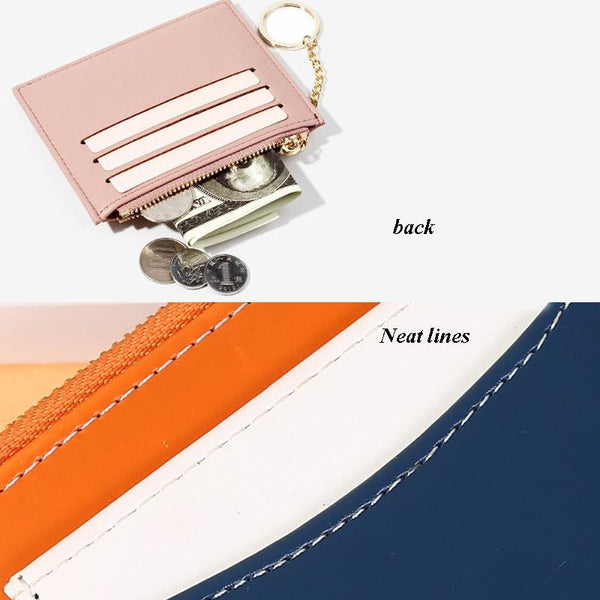 Simple Card Holder Coin Purse With Keychain Unisex Wallet Blue Wallets