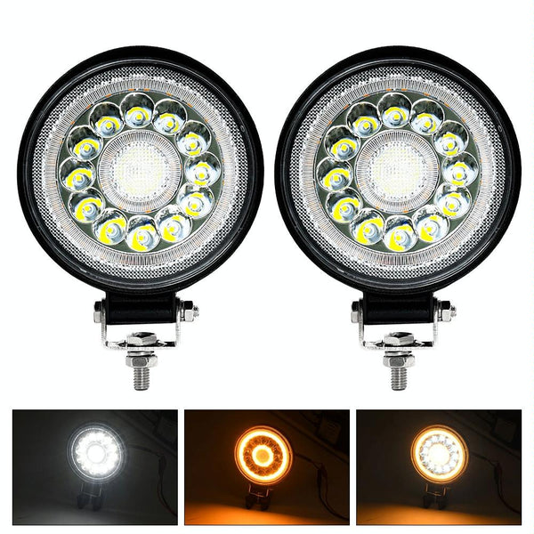 1 Pair 4 Inch Round Double Circle Angel Eye Work Light Black Led Car Lights