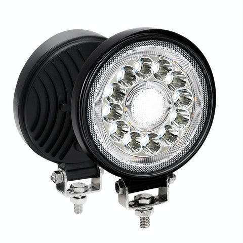1 Pair 4 Inch Round Double Circle Angel Eye Work Light Black Led Car Lights