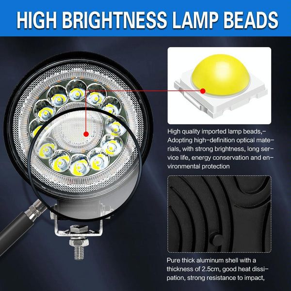 1 Pair 4 Inch Round Double Circle Angel Eye Work Light Black Led Car Lights