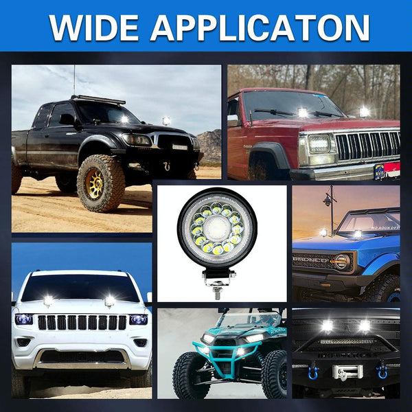 1 Pair 4 Inch Round Double Circle Angel Eye Work Light Black Led Car Lights