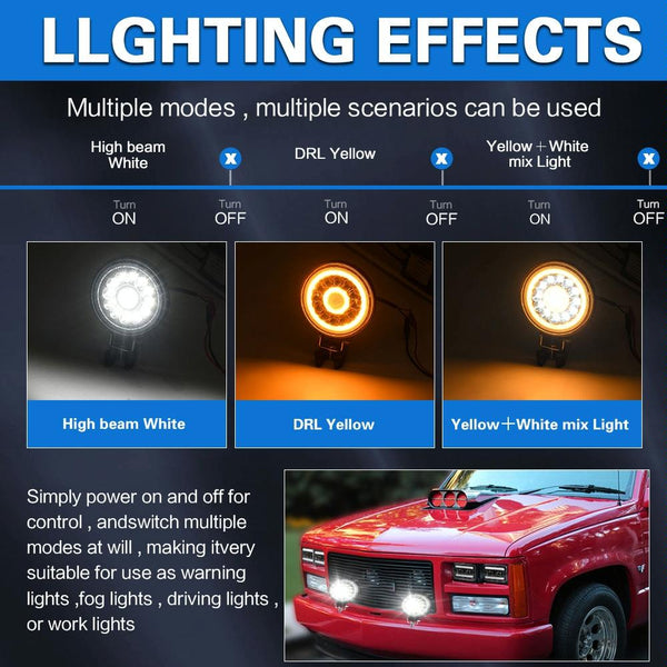 1 Pair 4 Inch Round Double Circle Angel Eye Work Light Black Led Car Lights