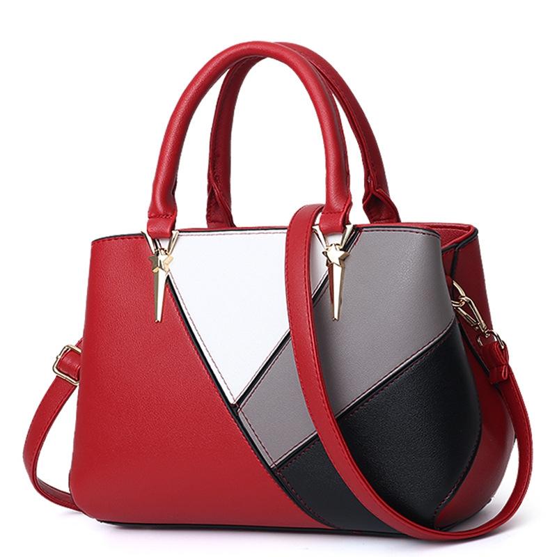 Colourblock Ladies Handbag Pu Material Red Wine Women's Bags & Handbags