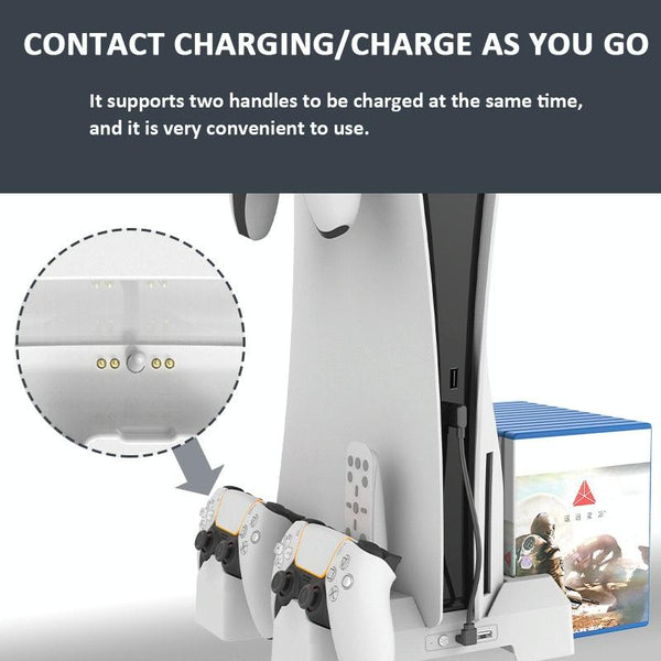 Ps5 Dual Seat Charging & Cooling Base Rack With Storage Compact Design White Cooling Devices