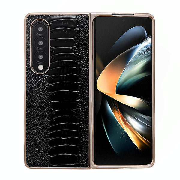 For Samsung Galaxy Z Fold4 5G Genuine Leather Nano Plating Phone Case Black Cases Covers & Skins