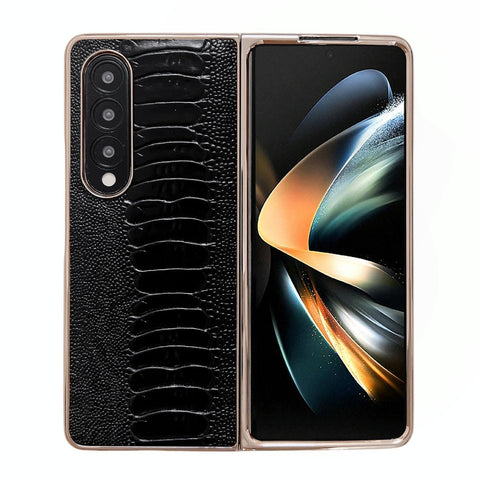 For Samsung Galaxy Z Fold4 5G Genuine Leather Nano Plating Phone Case Black Cases Covers & Skins