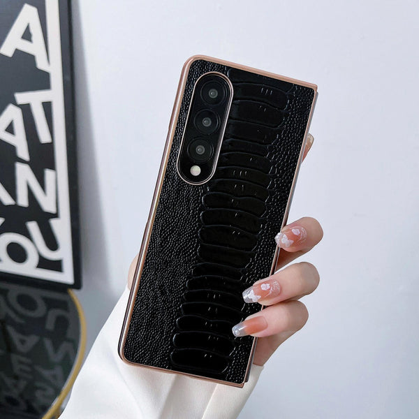 For Samsung Galaxy Z Fold4 5G Genuine Leather Nano Plating Phone Case Black Cases Covers & Skins