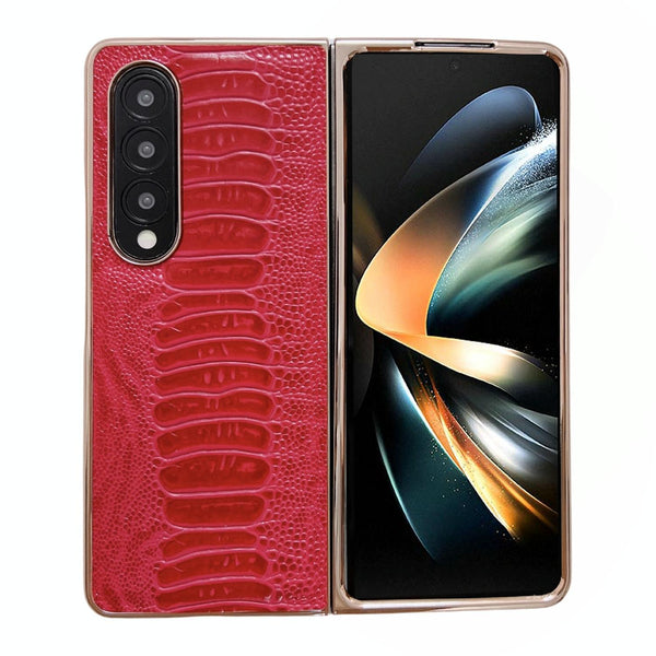 For Samsung Galaxy Z Fold4 5G Genuine Leather Nano Plating Phone Case Black Cases Covers & Skins