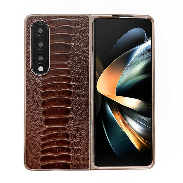 For Samsung Galaxy Z Fold4 5G Genuine Leather Nano Plating Phone Case Black Cases Covers & Skins