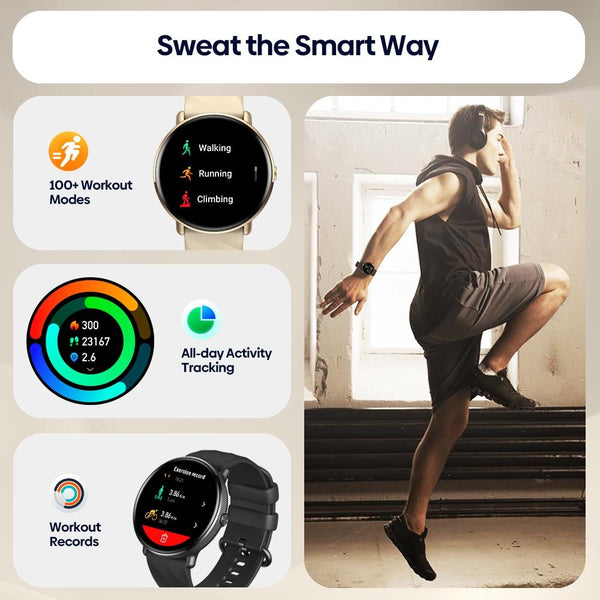 1.43 Inch Screen Voice Calling Smart Watch Support Heart Rate / Blood Pressure Oxygen Black Smart Watches