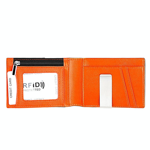 Leather Rfid Wallet With Front Pocket Black Orange Wallets