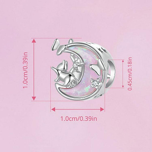 925 Sterling Silver Opal Moon Cat Pendant In Plating Charms & Pendants