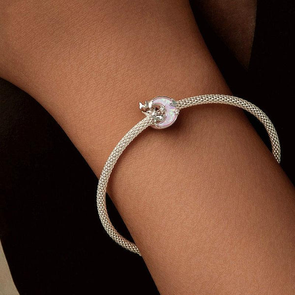 925 Sterling Silver Opal Moon Cat Pendant In Plating Charms & Pendants