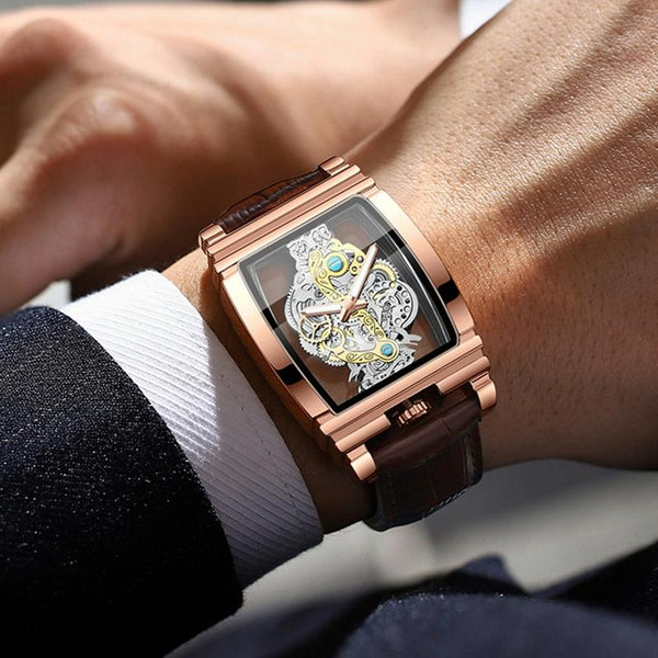 Waterproof Luminous Business Watch For Men Gear Hollow Outdoor Rose Gold Steel Strap Watches