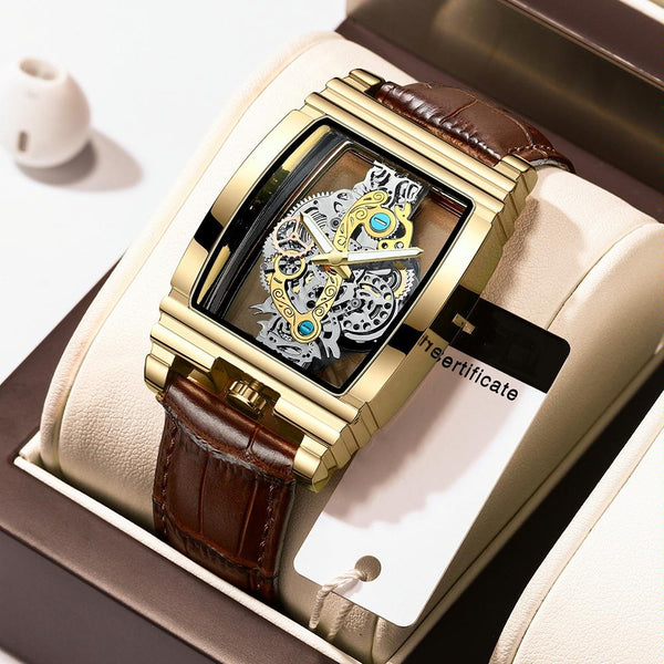 Waterproof Luminous Business Watch For Men Gear Hollow Outdoor Rose Gold Steel Strap Watches