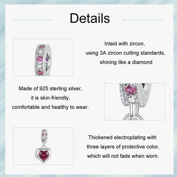 925 Sterling Silver Love Heart Pendant Diy Beads Red Charms & Pendants