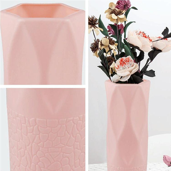 3 Piece Plastic Vase Set For Dry And Wet Flower Arrangements Floral Decor Pink Vases
