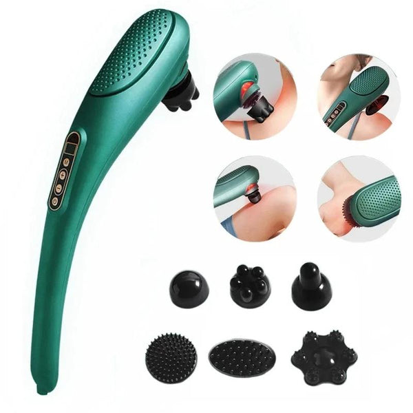 6 In 1 Handheld Massager 15 Modes Heating & Vibration Green Massagers