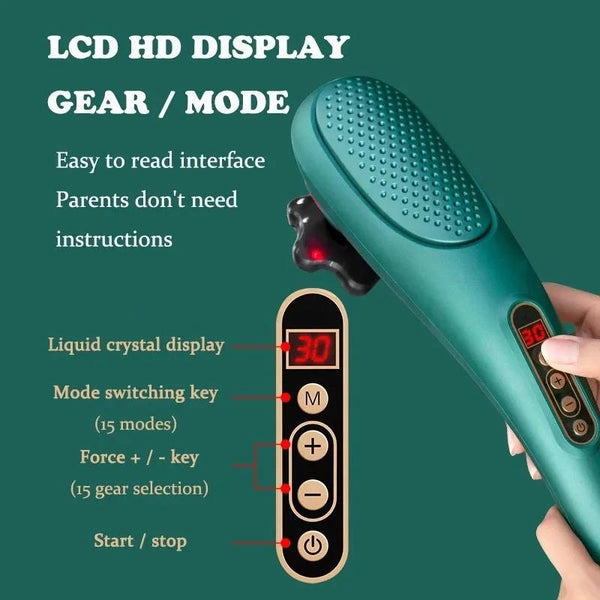 6 In 1 Handheld Massager 15 Modes Heating & Vibration Green Massagers