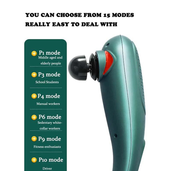 6 In 1 Handheld Massager 15 Modes Heating & Vibration Green Massagers