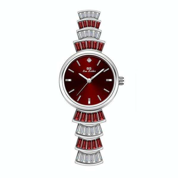 Women Diamond Symphony Wrist Watch With Inlaid Diamonds Golden Red Watches