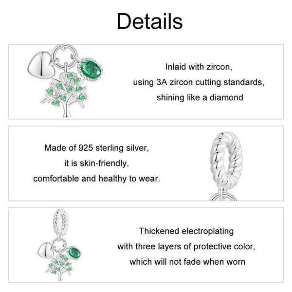 925 Sterling Silver Platinum Plated Zircon Tree Of Life Pendant Charms & Pendants
