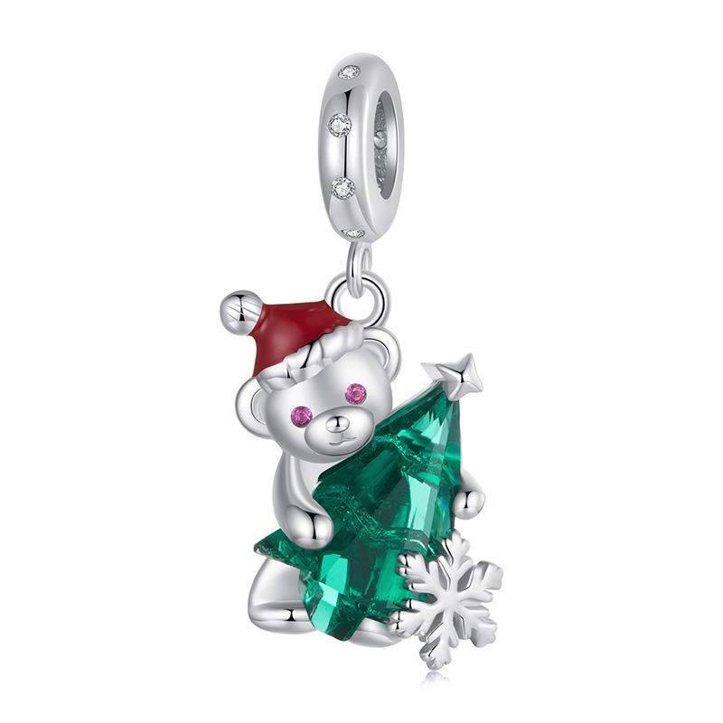 925 Sterling Silver Christmas Bear Pendant Charms & Pendants