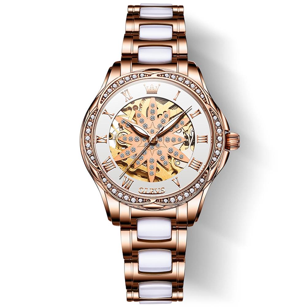 Women Waterproof Mechanical Watch With Ceramic Band Multifunctional And Elegant Watches