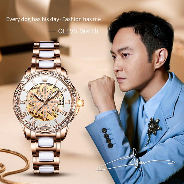 Women Waterproof Mechanical Watch With Ceramic Band Multifunctional And Elegant Watches