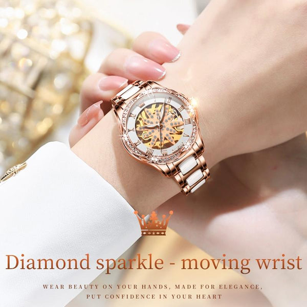 Women Waterproof Mechanical Watch With Ceramic Band Multifunctional And Elegant Watches