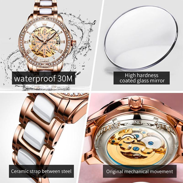 Women Waterproof Mechanical Watch With Ceramic Band Multifunctional And Elegant Watches