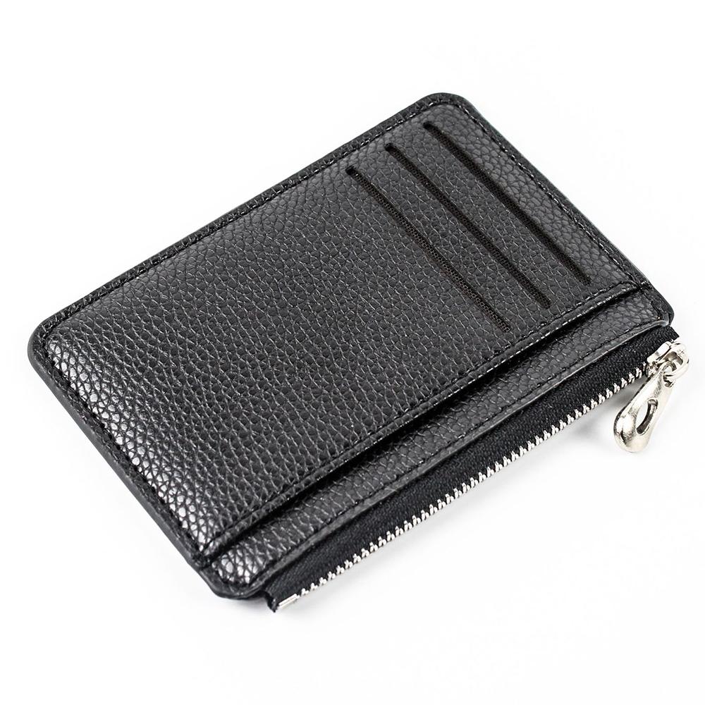 Multi Slot Zipper Card Holder Large Capacity Ultra Thin Coin Purse Black Business Card Holders
