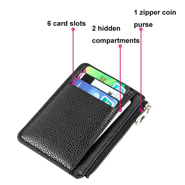 Multi Slot Zipper Card Holder Large Capacity Ultra Thin Coin Purse Black Business Card Holders