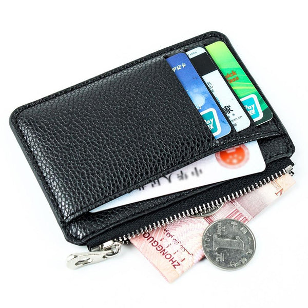 Multi Slot Zipper Card Holder Large Capacity Ultra Thin Coin Purse Black Business Card Holders