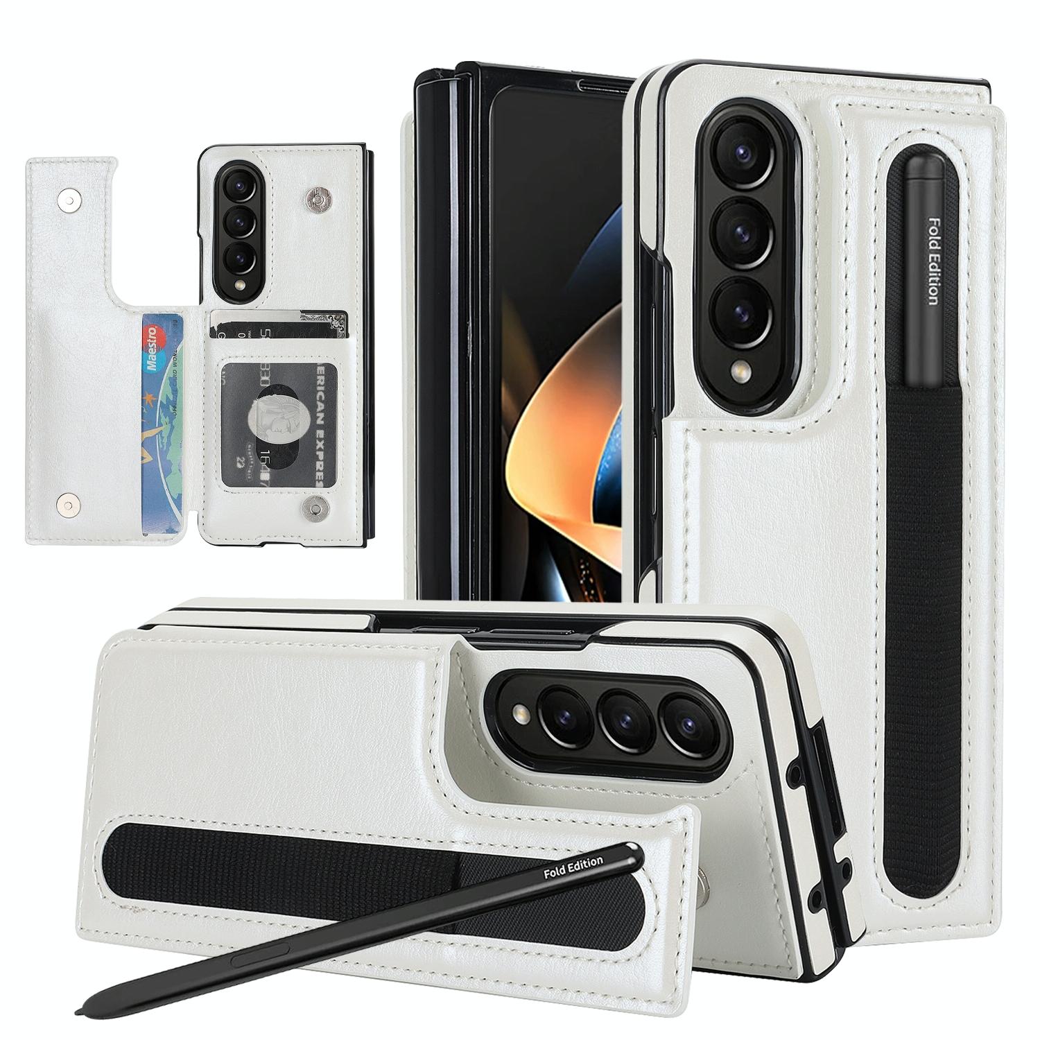 For Samsung Galaxy Z Fold4 5G Double Buckle Foldable Phone Case With Pen Slot White Other Mobile Accessories