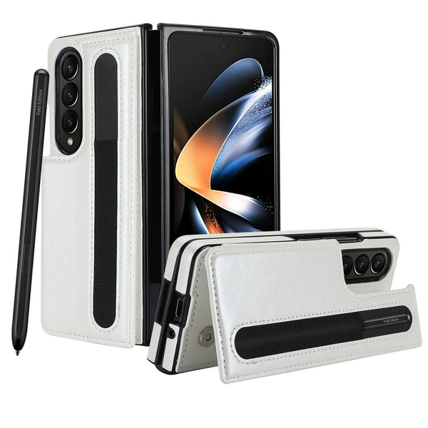 For Samsung Galaxy Z Fold4 5G Double Buckle Foldable Phone Case With Pen Slot White Other Mobile Accessories