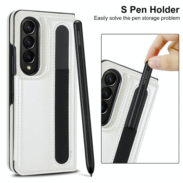For Samsung Galaxy Z Fold4 5G Double Buckle Foldable Phone Case With Pen Slot White Other Mobile Accessories