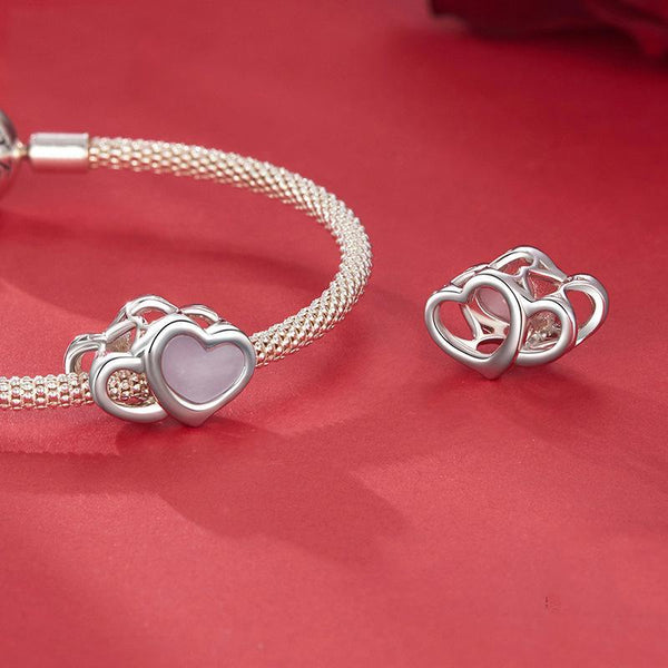 925 Sterling Silver Platinum Plated Pink Heart Diy Beads Charms & Pendants