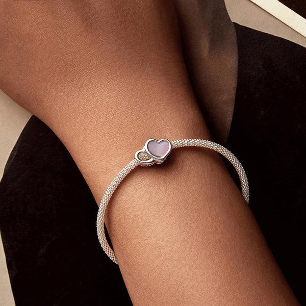 925 Sterling Silver Platinum Plated Pink Heart Diy Beads Charms & Pendants