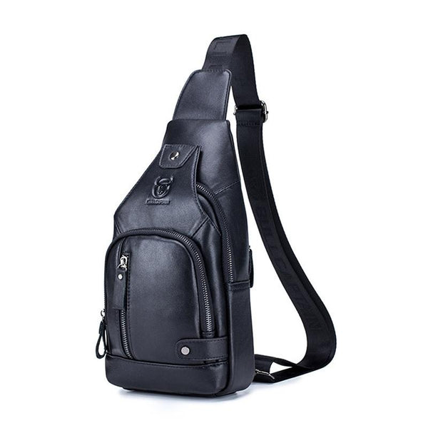 Soft Cowhide Chest Bag For Men Outdoor Casual Black Bags