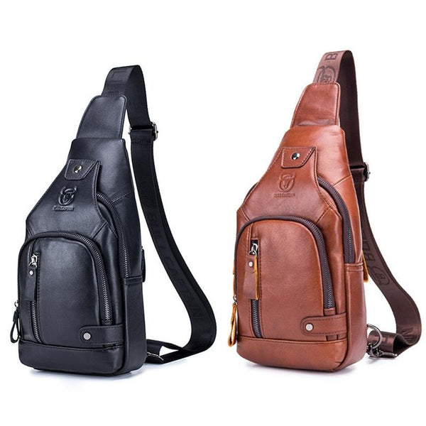 Soft Cowhide Chest Bag For Men Outdoor Casual Black Bags