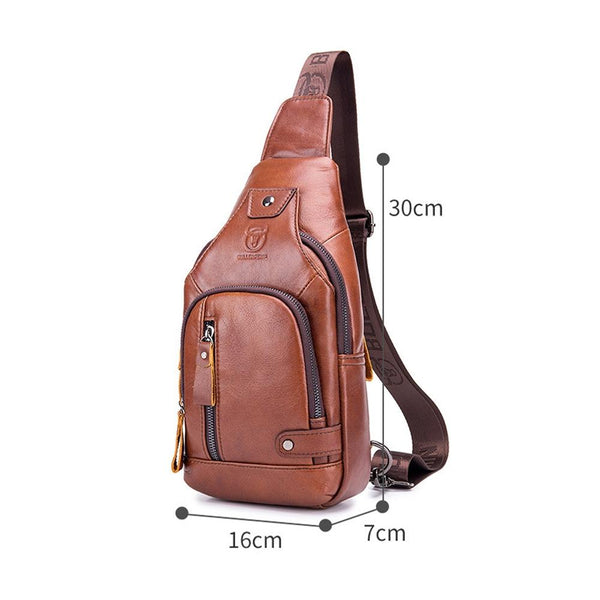 Soft Cowhide Chest Bag For Men Outdoor Casual Black Bags