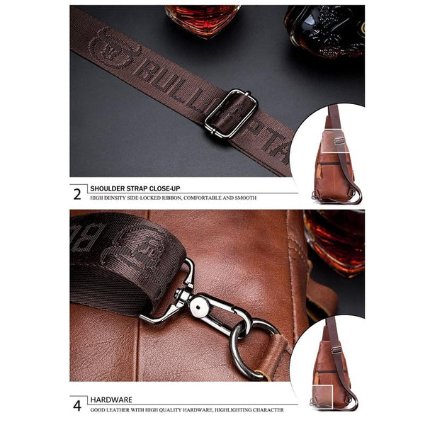 Soft Cowhide Chest Bag For Men Outdoor Casual Black Bags