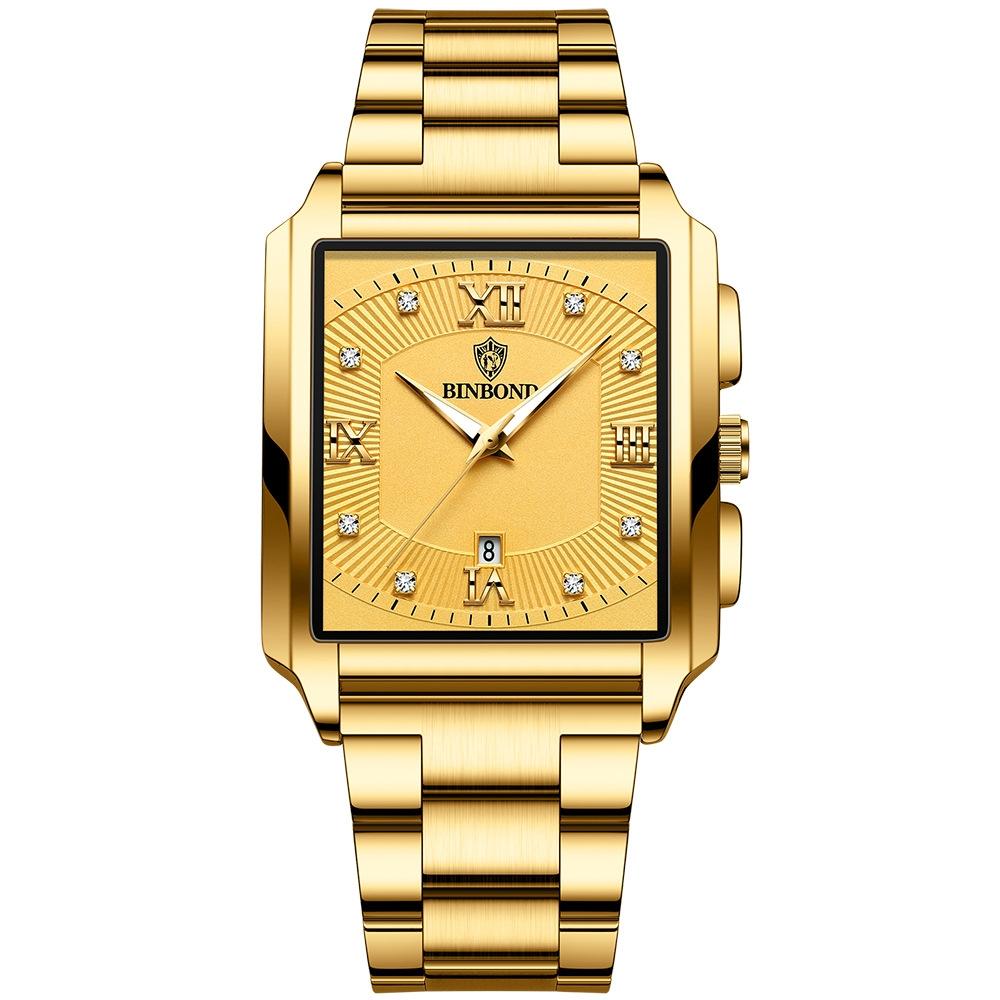 Waterproof Men Quartz Watch Rectangular Outdoor Design Full Gold Gold Watches